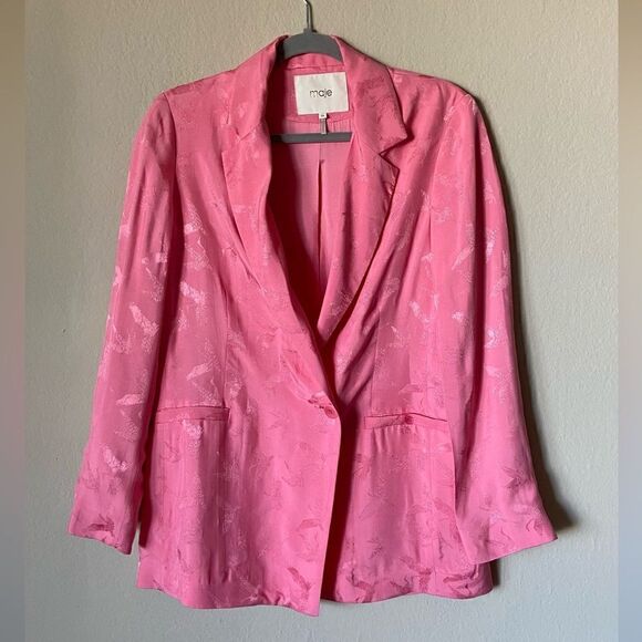 Maje Vala Jacquard Pink Blazer Bird Print Button Size S - Picture 9 of 13
